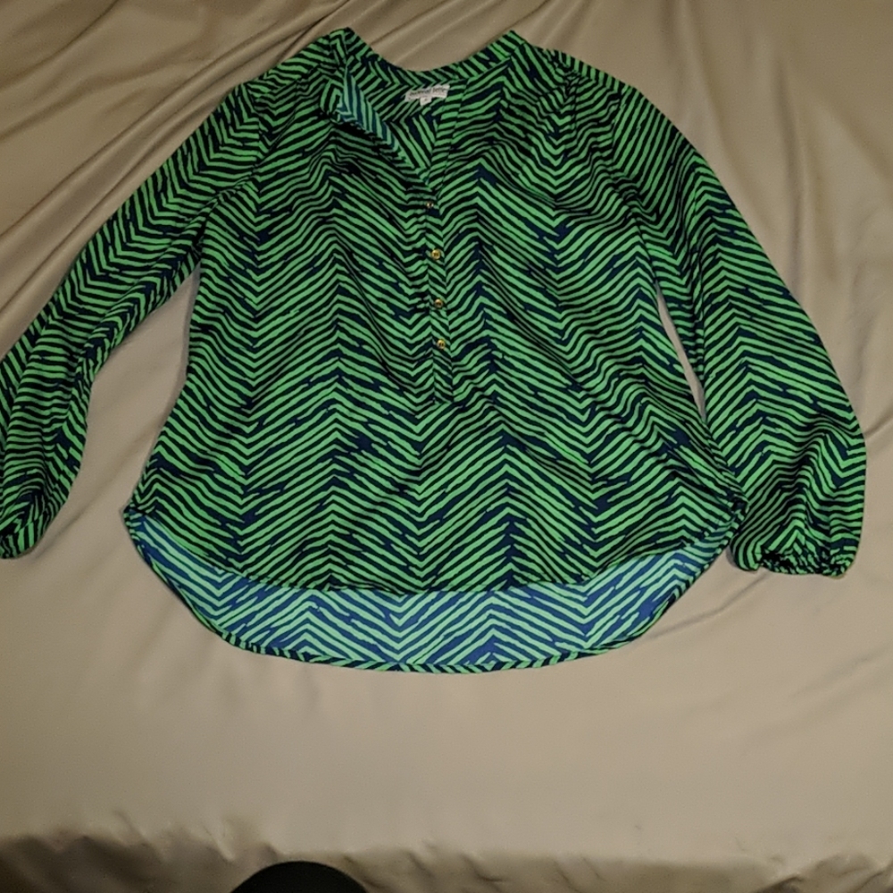 Navy and emerald pattered blouse longsleeve